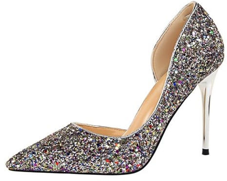 Xinmjoy High Heels Shoe for Women-Pumps Wedding Shoe Sparkling Glitter Closed Toe for Bridal, Elegant, Party & Evening-Multicolor