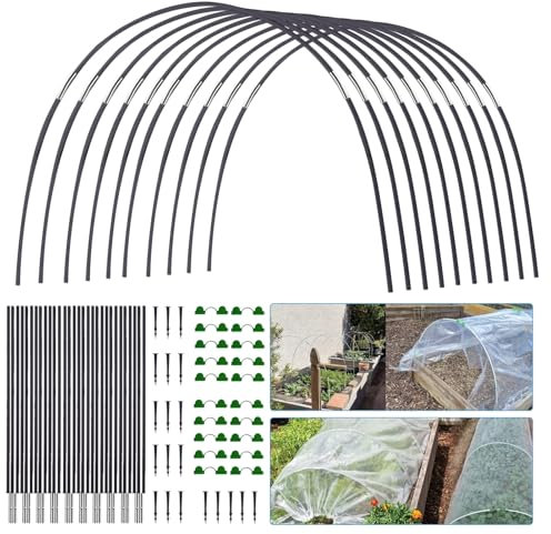 Raypontia 18/30 Unidades de neumáticos de jardín para bancales Altos, túneles de jardín, de túnel, de túnel de láminas para bancal Elevado, Marco de Apoyo de Fibra de Vidrio para Cubrir