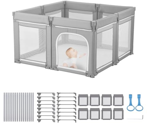 VEVOR Parque Infantil Plegable, con Puerta con Cremallera y Malla Transpirable Suave, Centro de Actividades sin Huecos para Niños 6 a 24 Meses, para Dormitorios, Exteriores, 1270 x 1270 x 695 mm