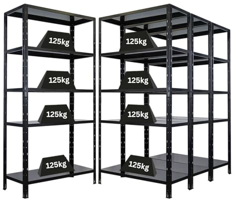 PROREGAL Mega Deal 4X Schwerlastregal Ares| HxBxT 180x90x40cm Fachlast 125 kg Schwarz, Stahl, Metallregal, Küchenregal Metallböden, Kellerregal, Steckregal, Garagenregal, Lagerregal