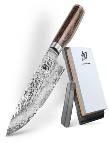 KAI Shun Premier Tim Mälzer knivset TDM-1706-W25 julset 3-delad – damaskkniv 20 cm med slipsten och sliphjälpmedel för exakt, professionell skärning