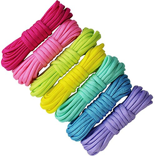 EDGEAM 7er Paracord Set Schnüre Armband Fallschirmschnur Survival Nylon Seil DIY Schlüsselanhänger Anhänger(Bonbonfarben)