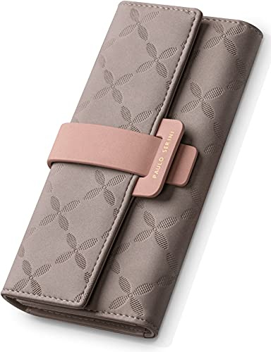 PAULO SERINI® Geldbörse Damen - Portemonnaie Damen 100% veganes Leder - Geldbeutel für Frauen groß mit 9 Kartenfächern Frauen - Women Wallet Cool Gray - grau