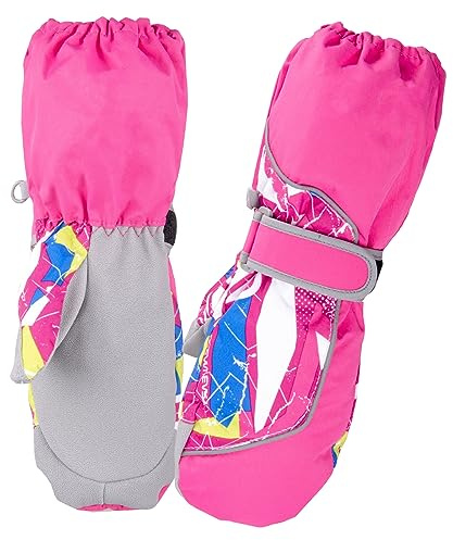 Azarxis Moufles de Ski Enfants Gants d'hiver Snowboard Neige Gants de Ski Chaud Gants Sport Coupe-Vent pour Garçon Fille en Plein Air (Rose Rouge, M (9-12 Ans))