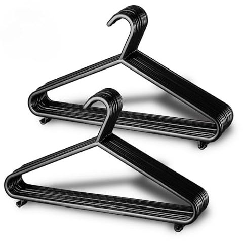 Aspect 25pk Adult Plastic Coat Hangers Heavy Duty Strong Plastic Hangers Lightweight Space Saving Organiser for Wardrobe,Non-Slip,Clothing Hanger,Suit Pants TrouserBar and Closet Clothing Rail - Black