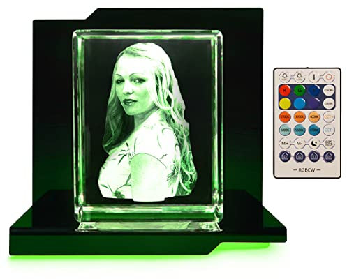 LOOXIS 3D Glasfoto - Ihr Foto in 3D in Glas gelasert - Fotogeschenk (mit Premium Acryl Leuchtsockel, XL Hochformat)