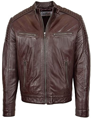 Veste de motard en cuir véritable pour homme Style Cafe Racer Ron, marron, XXXL