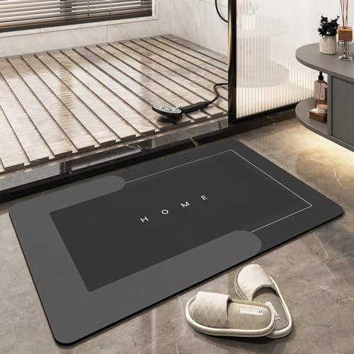 TOKLYUIE Super Absorbent Bath Mat Non Slip Anti Mould Quick-Drying Bathroom Mat Simple Kitchen Door Mat Machine Washable Large Living Room Carpet(50 x 80 cm, Rectangular Dark Gray)