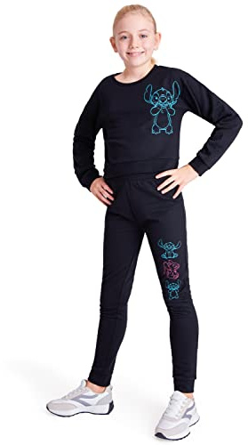 Disney Tuta Stitch Bambina Ragazza Completo Felpa Crop Top e Pantaloni da Tuta 4-15 Anni (Nero, 13-14 Anni)