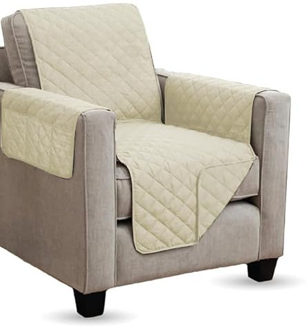 Arsvita gesteppter Sesselschoner - 190x165cm - mit Armlehnen und Taschen (Creme) Sesselauflage Sessel - ÖKO-Tex - Sesselüberwurf Schoner Überwurf