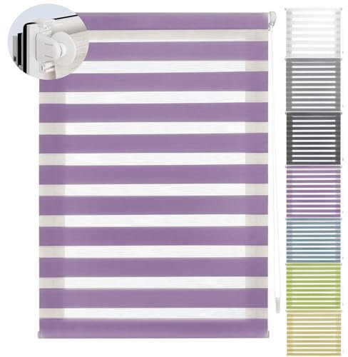 Doppelrollo Klemmfix ohne Bohren 110 x 240 cm lichtdurchlässig & verdunkelnd Rollo Klemmrollos inklusive Montagematerial für Fenster & Tür, Lila