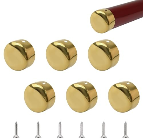 UFURMATE Handrail End Cap, 6PCS 45mm/1.77 201 Stainless Steel Round Handrail End Caps Staircase Steps Hand Rail End Cover Handrail Fittings(Gold)