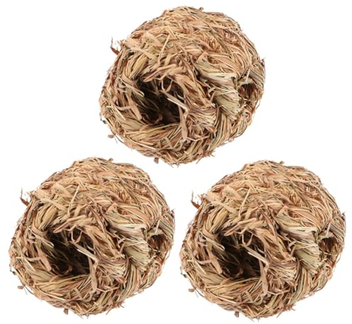 SEWOART Natural Woven Grass Hideout Nest for Small Pets 3Pcs Set - Cozy Bunny Hamster Rabbit Guinea Pig Toy Bed 3.5X3.5X4In Durable Straw House