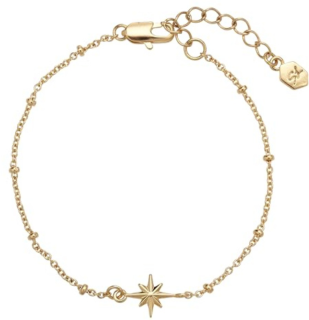 Semper.L 14K Gold Plated Dainty Layered Anchor Chain Bracelet for Women – Adjustable Minimalist Pendant Jewelry, Trendy Fashion Gift | Star & Anchor Bracelet (Anchor)