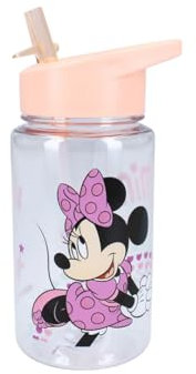 My sweety pop Trinkflasche aus Kunststoff, für Kinder, Kindergarten, Schule, Urlaub, Mahlzeit, 12 cm, 450 ml, Hydratation, Geschenkidee (Minnie Mouse, Orange/Transparent)