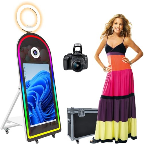Miroir magique avec appareil photo de 109,2 cm - Écran tactile DSLR - Appareil photo reflex numérique - Anneau lumineux pour événements, fêtes de mariage et location