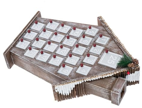 Calendario de Adviento de madera de Navidad, casas con cuenta regresiva para Navidad, calendario de madera con 24 tarjetas y piñas, decoraciones de Navidad