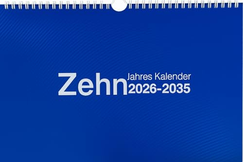 2026 Adina Zehnjahres-Kalender A4 blau Querformat mit Spiralbindung und Wandaufhängung blau