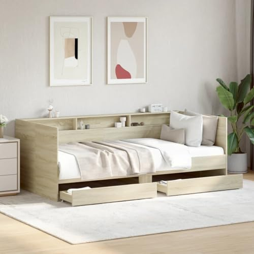 Bucmath Dagsäng, Sonoma-ek 100 x 200 cm, utdragbar med 2 lådor, mångsidig bäddsoffa för gäster, robust trämaterial, sängram