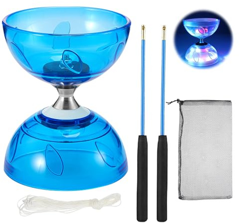 RNPKZ Juego de Diábolo, Diábolo con Rodamientos de Bolas, Juego de Malabarismo con Palos de Diábolo, DiáboloQue Brilla en la Oscuridad, Cuerda y Bolsa de Red para Profesional, Principiantes (Azul)