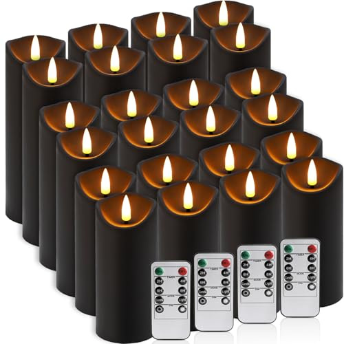 LIVEN Lot de 24 bougies piliers sans flamme à DEL à piles avec télécommande et minuteur, décoration d'Halloween, 12,7 cm, 15,2 cm