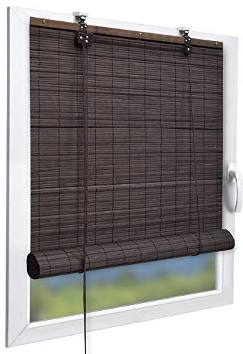 Sol Royal Bambusrollo 60 x 160cm SolDecor B86 - Sichtschutz Fenster Rollo Ohne Bohren - Raffrollo Bambus Inkl Klemmfix Träger - Holzrollo Natur mit Kindersicherheitsclip - Braun