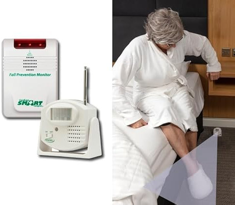 Bedside Motion Sensor with Pager/Alarm with Volume Control, Reduce falls from bed for use with the Elderly or infirm. No alarm noise in patient's room. Pager can be up to 300 ' from Motion Sensor.