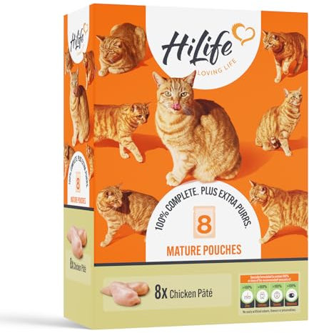 HiLife Mature Wet Cat Food for Senior Cats, Chicken Terrine in Jelly, Complete Senior Cat Food Pouches, 100% Natural & Grain Free (32 x 70g Pouches)