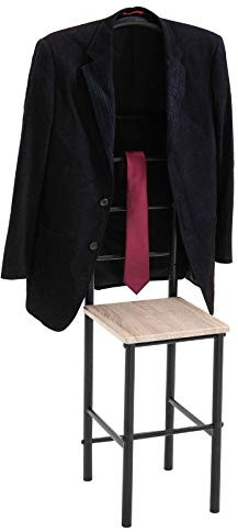 JIVO - Perchero de pie para caballero (121 cm, estructura de metal negro y estante en roble sonoma, 121 cm)