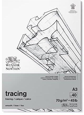 Winsor & Newton 6674002 Transparentpapier im Block, 40 Blatt Pauspapier a 70 g/m², 100% Säurefrei, FSC, bedruckbar mit feiner Körnung für präziese Linienführung, Architektenpapier - DIN A3