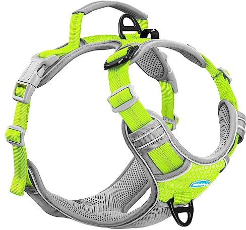 ThinkPet No-Pull-Hundegeschirr, atmungsaktiv, Sportgeschirr mit Griff, reflektierend, verstellbar, für mittelgroße und große Hunde, Größe S, Grün