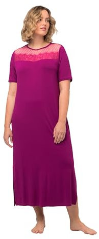 Ulla Popken Damen, Spitze, Rundhals, Halbarm Nachthemd, dunkler Flieder, 42-44