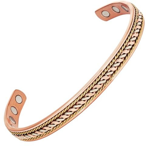 YINOX bracelets magnétiques en cuivre pour hommes et femmes, bracelet tressé à la main indien classique (6,5 pouces) (A)
