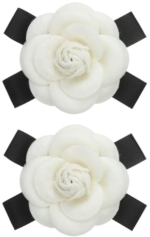 PATIKIL Camelia Flor Broche, 2uds Flor Broches para Mujeres Vintage Arco Alfiler Tela Rosa Broche Solapa Bufanda Hebilla Alfiler Regalos para Suéter Novia Vestido, Beige
