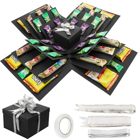 JIANTA Scatola Regalo Creativa a 5 Strati, Scatola Snack con Nastro e Nastro Biadesivo, Scatola Sorpresa Fai Da Te per Compleanni, San Valentino, Matrimoni, Anniversari (Nero)