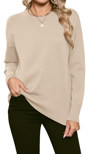 Hotouch Pull Femme Automne Hiver Pull Chaud en Maille Manches Longues Col Rond Sweater Élégant Côtes