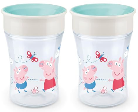NUK Magic Cup 2 x 230ml, 360°-Trinkrand, abdichtende Silikonscheibe, ab 8 Monaten, BPA frei, türkis 2er Pack
