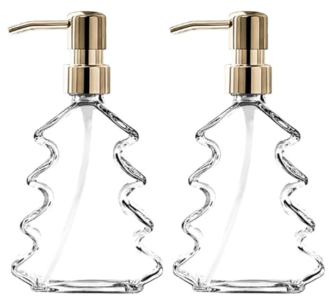 Weihnachtsseife -Spender 2pcs baumförmiger Glasseifenspender mit pumpen nachfüllbar rorostem Proof für Küchenbadezimmer Zuhause