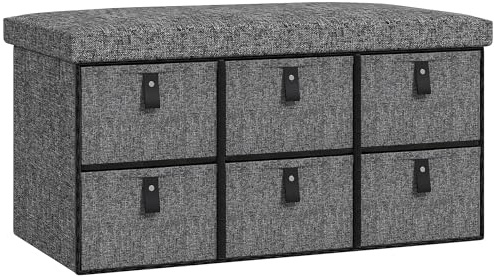 HOMCOM Schuhbank mit 6 Boxen, Sitzbank, Garderobenbank mit Leinenoptik, Schuhtruhe für 6 Paar Schuhe, für Diele, Flur, Dunkelgrau, 76,5 x 38 x 38 cm