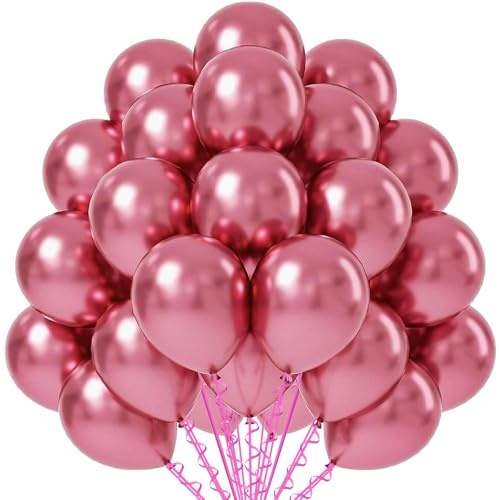 NISENTIA 50 Stück Luftballons Rosa Metallic, 10 Zoll Helium Retro Rosa Pink Balloons Geburtstag Luftballons Klein Ballongirlande für Hochzeit Babyparty Gender Revea Geburtstagsdeko Graduation