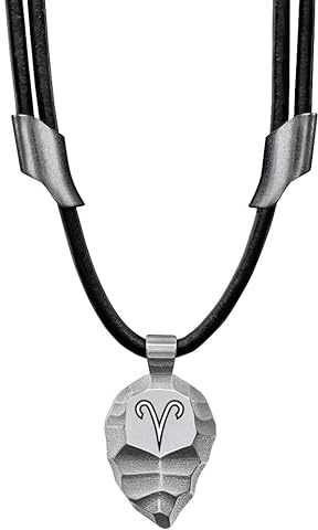 Element of Gods Titan-Anhänger Keil mit Sternzeichen nach Wahl – Stilvolle Unisex Halskette aus schwarzem Lederband und robustem Titan – Astrologie Schmuck & Zodiac Geschenk für Damen & Herren