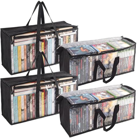 4 Pezzi Borse Porta Dvd, Grande capacità Conservazione Dvd in PVC Trasparente, capacità Borse di Archiviazione per Trasporto per CD, Album, Libri
