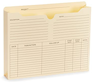 Blue Summit Supplies 50 Project File Folders, Reinforced Straight Cut Tab, 2 Inch Expansion Pocket, Preprinted Project Management Folder Design, Letter Size, Manila, 50 Pack