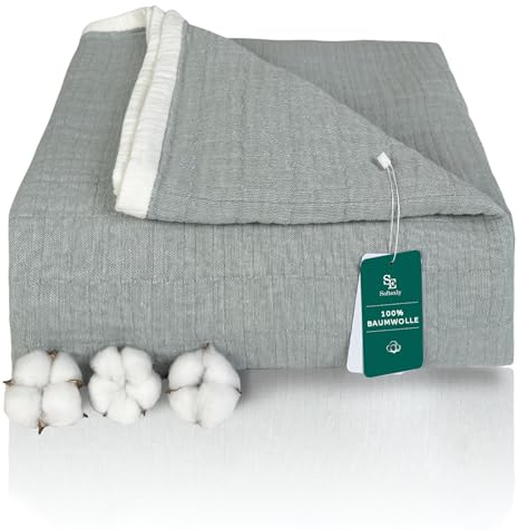 SE SOFTEXLY Musselin Decke aus 100% Baumwolle, 4-Lagige Atmungsaktive Weiche Kuscheldecke, Sofadecke für Erwachsene, Leichte Tagesdecke für Alle Jahreszeiten (Salbeigrün, 130 x 150 cm)