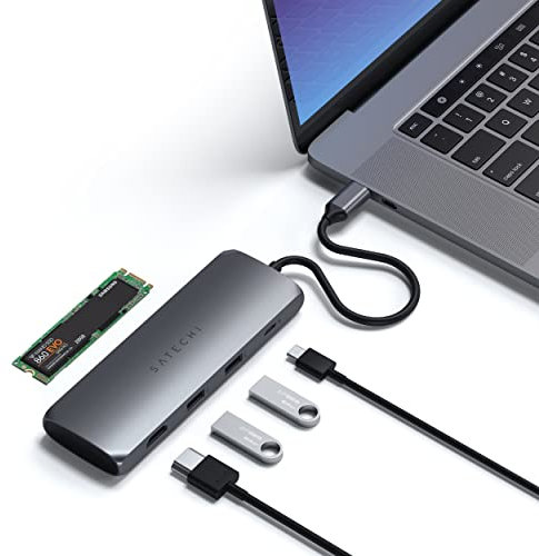 SATECHI 5 en 1 Hub USB C con Carcasa SSD M.2 SATA, HDMI 4K@60Hz, Carga PD 100W, 2 Puertos USB-A 3.1 10Gbps para MacBook Air & Pro M5 M4, Portatil y más – Gris Espacial