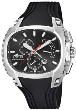 LOTUS Reloj Hombre Analógico de Caucho Negro - Movimiento de Cuarzo - Cronógrafo - Calendario - Cristal Mineral de Alta Resistencia - Resistente al Agua 5 ATM 15754/B Special Prices