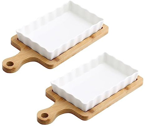 Alipis Bandejas y Platos Para Hornear Cerámica Ignífuga y Madera Asa Para Extracción Fácil Vajilla Creativa