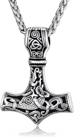 Collar Martillo Thor Vikingo de Acero Inoxidable, Colgante Nórdico, Joyería para Hombre Con Caja De Regalo