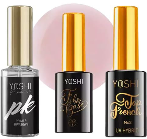Yoshi Nagelpflege-Set: Säuregrundierung, UV Top French No.2 & Fiber Base No.3 - Perfekt für Stärkung und Glanz, 10ml