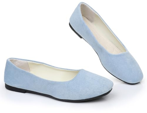 Timween Womens Ballet Flats, 25 Vibrant Colors Available Ladies Casual Square-Toe Flat Shoes Women Indoor Outdoor Comfy Slip On Ballerina Pumps Solid Color Suede-Effect Upper Portable Flats